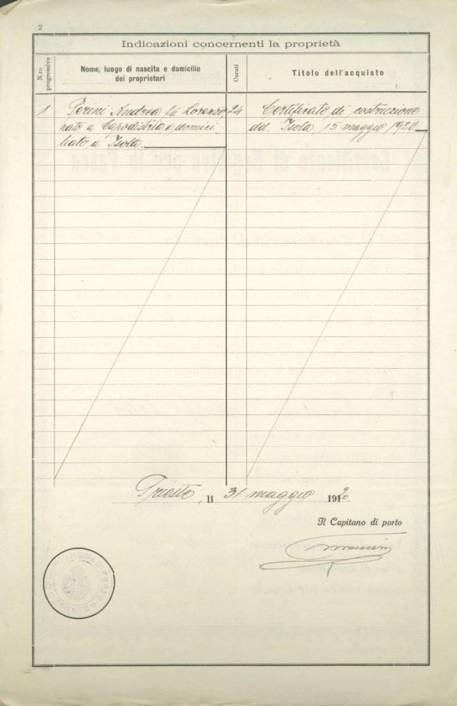 Certificato registro pesca 1920