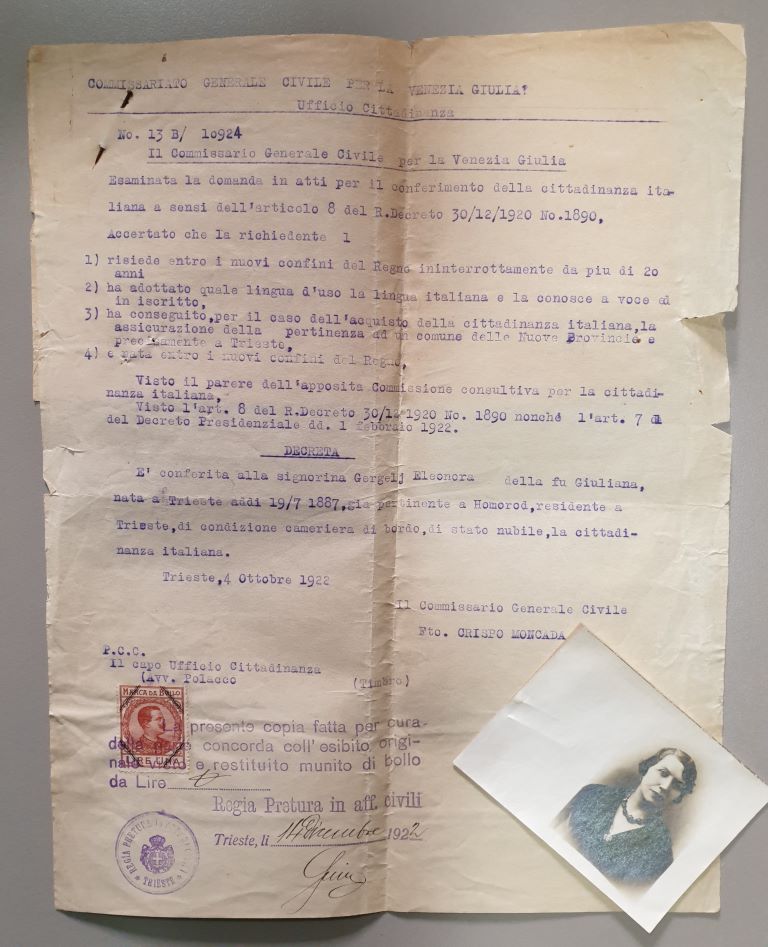 Riconoscimento della cittadinanza italiana1922