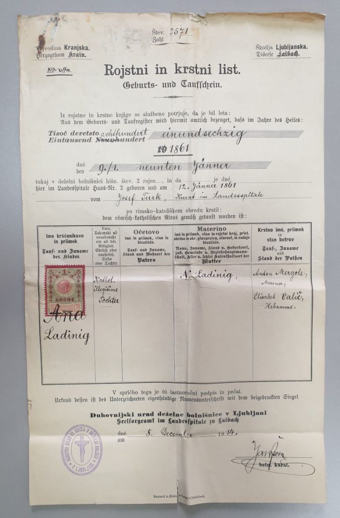 certificato battesimo 1861
