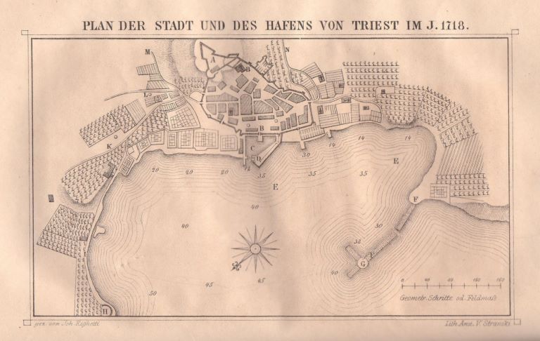 Mappa di Trieste prima delle trasformazioni indotte dall'istituzione del Porto franco