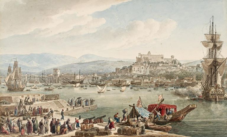 Raffigurazione di Trieste e il suo porto all’inizio del XIX secolo